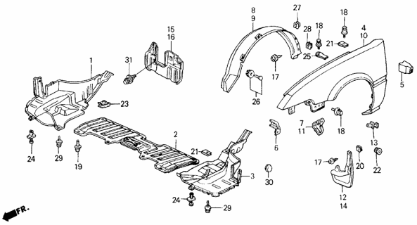1989 Acura Integra Right Front Splash Guard Diagram for 61810-SD2-A00
