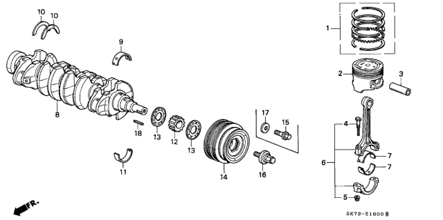 1990 Acura Integra Main Bearing E (Upper) (Yellow) (Taiho) Diagram for 13325-PR3-004