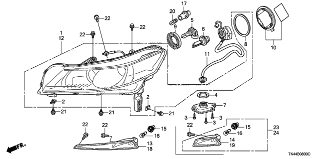 2012 Acura TL 4 Door TECH KA 6AT Headlight Diagram