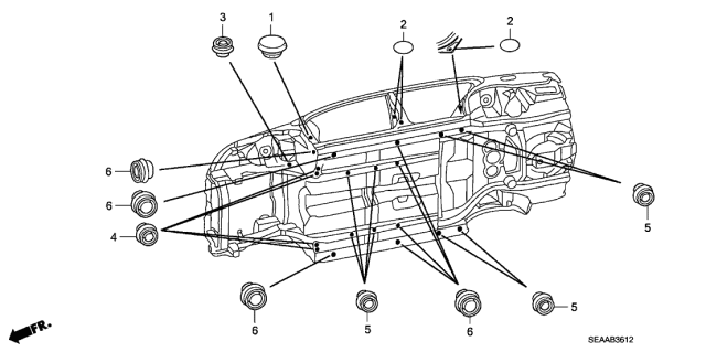 2008 Acura TSX 4 Door TSX (NAVIGATION) KA 6MT Grommet Diagram 1