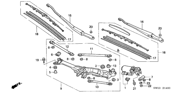 2001 Acura NSX 2 Door NSX-T KA 6MT Front Windshield Wiper Diagram
