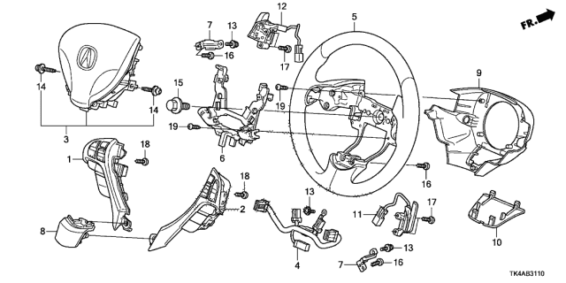 2013 Acura TL Sub-Wire, Cable Reel Diagram for 77901-TK4-A00