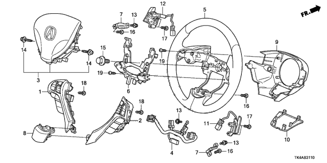 2013 Acura TL Steering Wheel Diagram for 36770-TK4-A11