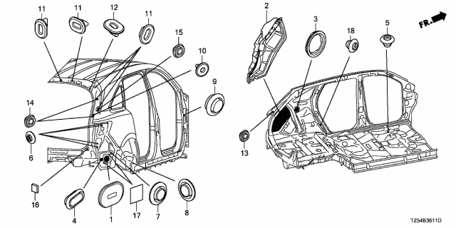 2017 Acura MDX Cap, Weld Hole Diagram for 90857-TR0-A01