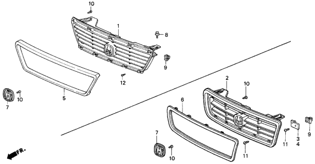 1994 Acura Vigor 4 Door LS KA 4AT Front Grille Diagram