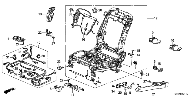 2010 Acura RDX 5 Door TECH KA 5AT Front Seat Components Diagram 1
