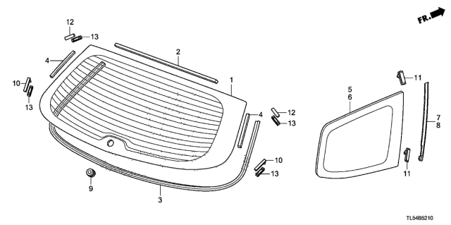 2011 Acura TSX Clip B, Quarter Windshield Diagram for 91503-TF0-000