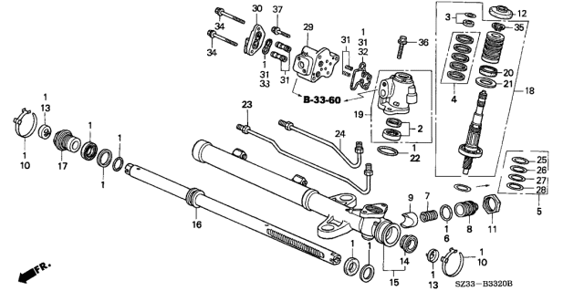 1997 Acura RL 4 Door PREM (NAVIGATION) KL 4AT P.S. Gear Box Components Diagram