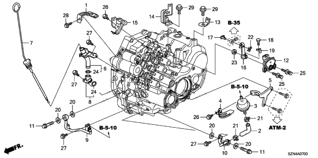 2010 Acura ZDX 5 Door TECH KA 6AT AT Oil Level Gauge - ATF Pipe Diagram
