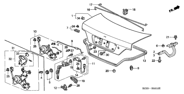 1996 Acura RL Trunk Lock Diagram for 74859-SZ3-A01