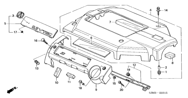 2001 Acura CL Plate, Design Diagram for 17125-P8E-A20