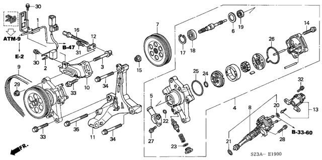 2004 Acura RL 4 Door RL (NAVIGATION) KA 4AT P.S. Pump Diagram