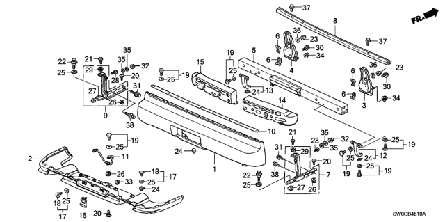 2005 Acura NSX 2 Door NSX-T KA 6MT Rear Bumper Diagram