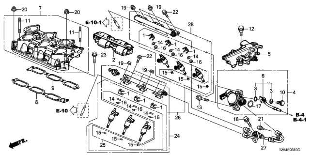 2018 Acura MDX Injector Set, Fuel Diagram for 16010-R9P-305
