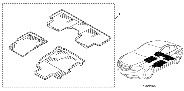 2019 Acura ILX 4 Door 24PREM KA DCT Floor Mats (High Wall) Diagram