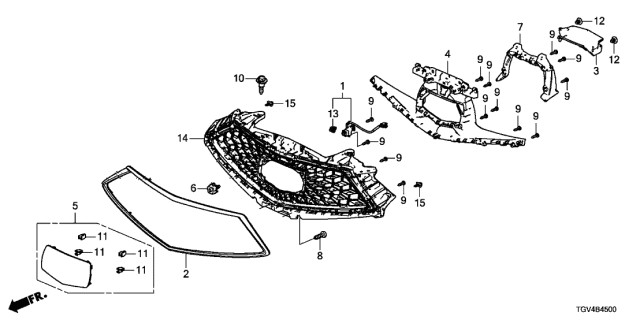 2021 Acura TLX Support, Front Grille Diagram for 71127-TGV-A00