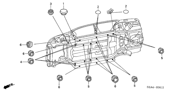 2007 Acura TSX Grommet Diagram 1