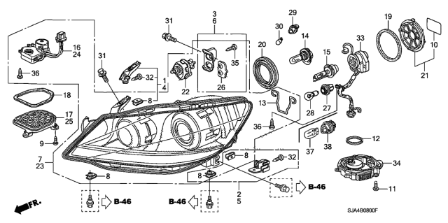 2008 Acura RL Driver Left Headlight Diagram for 33151-SJA-A11