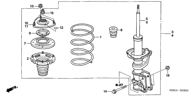 2006 Acura RSX Right Front Shock Absorber Assembly Diagram for 51601-S6M-A23