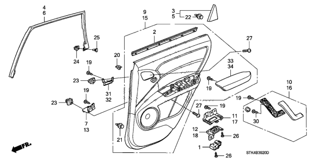 2012 Acura RDX Grip, Left Rear Door Lining (Type B) (Grayge) Diagram for 83780-STK-A01ZD
