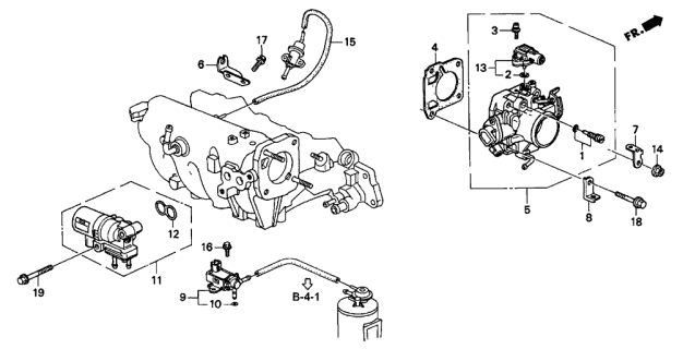 1997 Acura Integra Fuel Injection Throttle Body Mounting Gasket Diagram for 16176-P2T-004