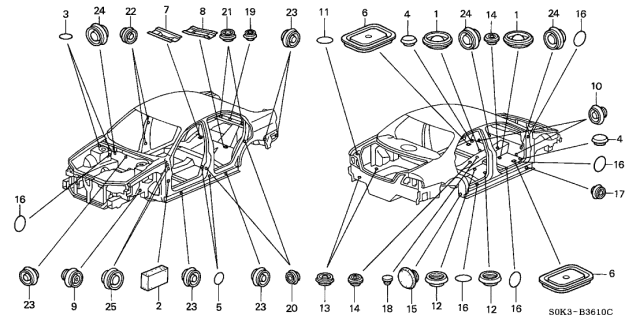 2003 Acura TL 4 Door TL KL 5AT Grommet Diagram