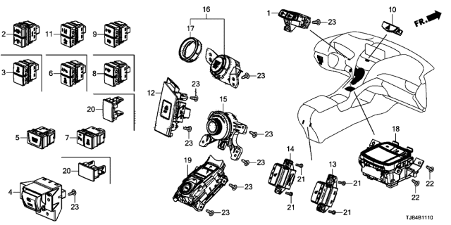 2021 Acura RDX Switch Assembly , VSA & Lid Diagram for 35300-TBA-A21