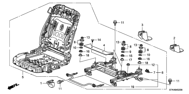 2007 Acura RDX 5 Door TECH KA 5AT Front Seat Components Diagram 2