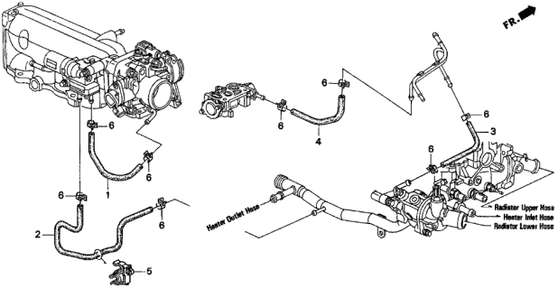 1998 Acura CL 2 Door BAS2.3 KA 4AT Water Hose Diagram