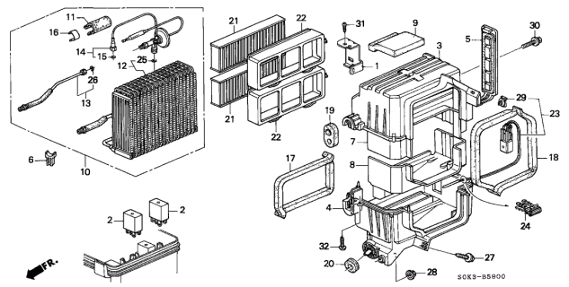 2002 Acura TL 4 Door TL KA 5AT A/C Cooling Unit Diagram