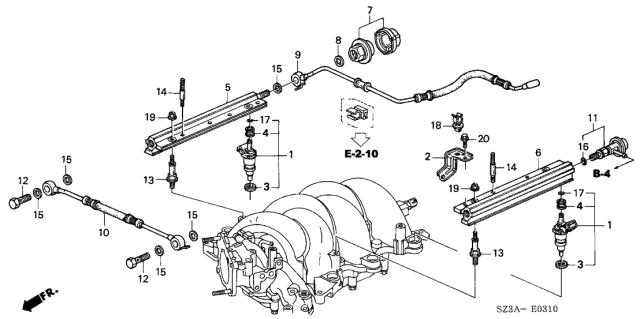 2004 Acura RL Injector Set, Fuel Diagram for 06164-P5A-A00