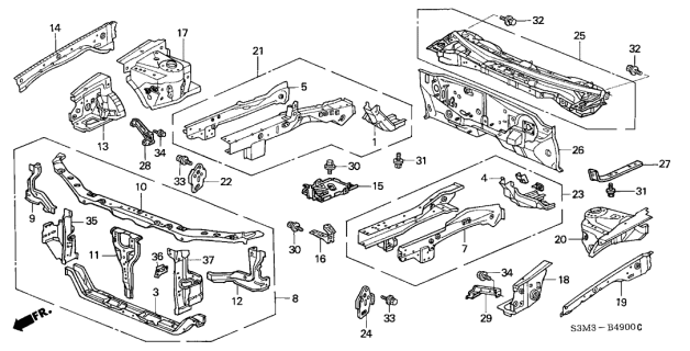 2001 Acura CL 2 Door SPORT KA 5AT Front Bulkhead Diagram