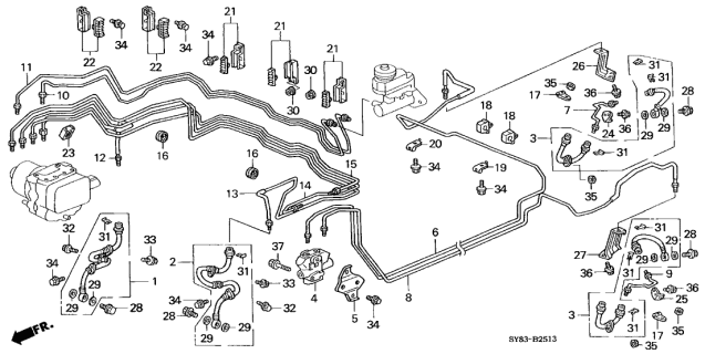 1998 Acura CL 2 Door BAS3.0 KL 4AT Brake Lines Diagram