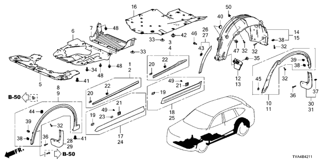 2022 Acura MDX Rear Left Door Middle Garnish Diagram for 72852-TYA-A11