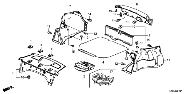 2018 Acura ILX Rear Tray - Trunk Lining Diagram