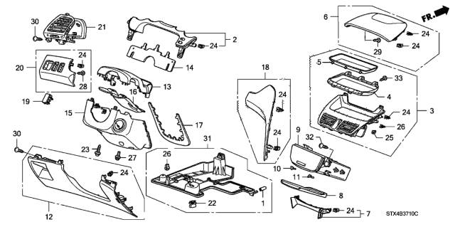 2010 Acura MDX Instrument Panel Garnish Diagram 1