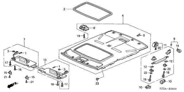 2004 Acura RL Roof Lining Diagram