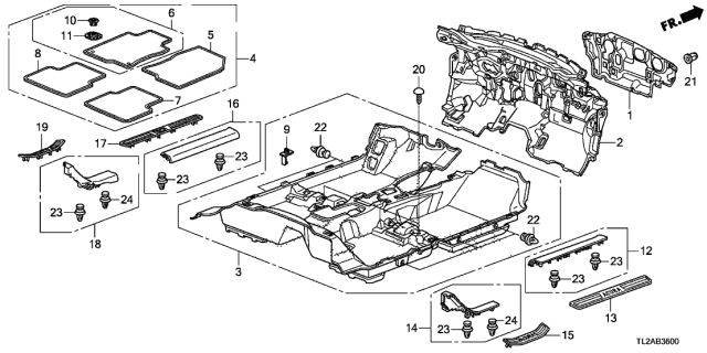 2013 Acura TSX 4 Door TSX V6 KA 5AT Floor Mat Diagram