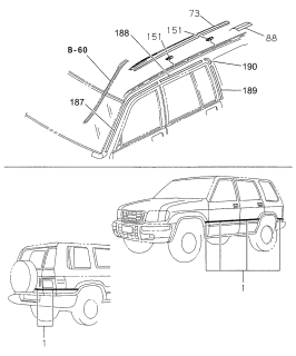 1999 Acura SLX 4 Door 4LS (PREMIUM) KA 4AT Molding (Side - Roof) Diagram