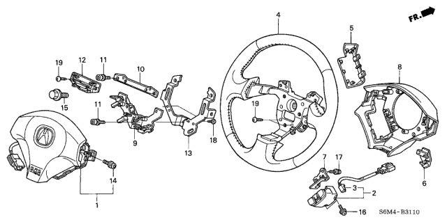 2004 Acura RSX 3 Door BASE KA 5MT Steering Wheel (SRS) Diagram