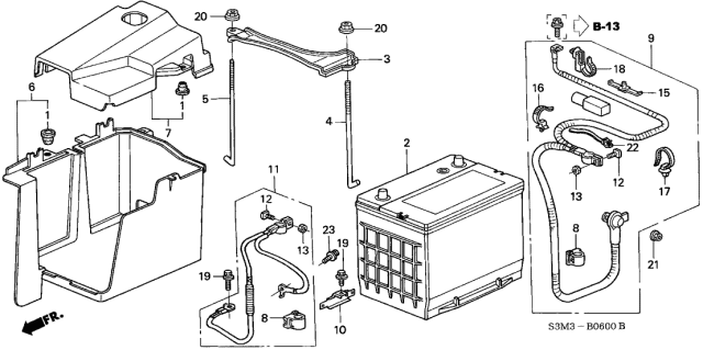 2003 Acura CL Battery Ground Cable Assembly Diagram for 32600-S3M-A00