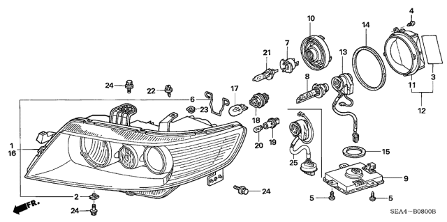 2004 Acura TSX Right Headlight Diagram for 33101-SEC-A12