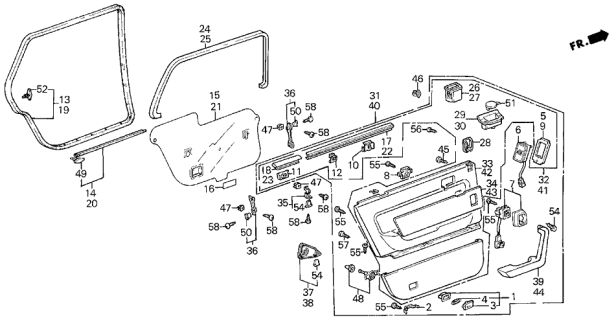 1988 Acura Legend Weatherstrip, Left Rear Door (Inner) Diagram for 72875-SD4-010