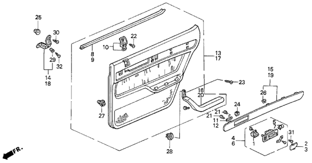 1993 Acura Vigor Right Rear Door Armrest (Palmy Gray) Diagram for 83741-SL5-A00ZB