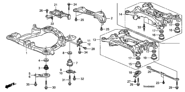 2012 Acura TL 4 Door TECH (SHAWD) KA 6MT Front Sub Frame - Rear Beam Diagram