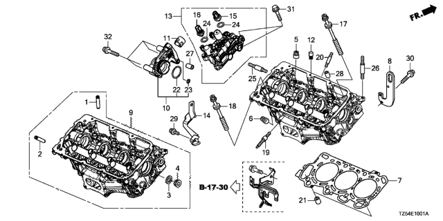 2017 Acura MDX 5 Door ADV (ENT/E.LIBERTY) KA 9AT Rear Cylinder Head (3.5L) Diagram