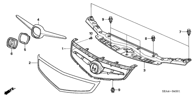 2007 Acura TSX Front Grille Molding Diagram for 71122-SEC-A02