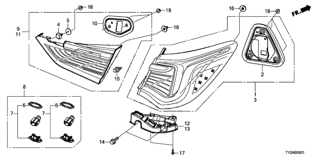 2018 Acura RLX 4 Door ADV (HYBRID) KA DCT Taillight - License Light Diagram