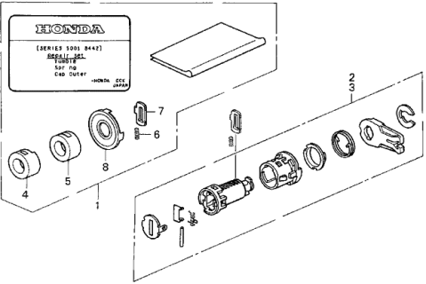 1994 Acura Vigor 4 Door LS KL 5MT Key Cylinder Kit Diagram