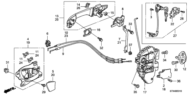 2011 Acura RDX Left Front Inside Handle Cable Diagram for 72171-STK-A01